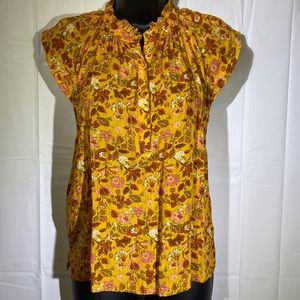 Mustard Floral With Gold Sleeveless Top